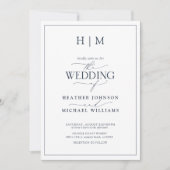 Formal QR Code Navy Blue Calligraphy Wedding Einladung (Vorderseite)