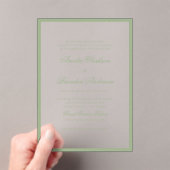 Formal Real Sage Green Border & Script Wedding Acryleinladungen (Insitu (Handheld))
