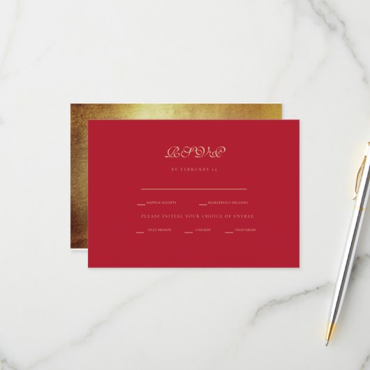 Formal Red & Gold Ethnic Wedding RSVP (Vorderseite/Rückseite Beispiel)