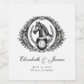Formal Reitpferd Monogram Wappen Wedding Weinetikett (Einzelnes Label)