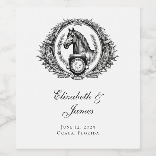 Formal Reitpferd Monogram Wappen Wedding Weinetikett (Einzelnes Label)
