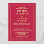 Formal rosa Hochzeit Gold Folieneinladung (Vorderseite)