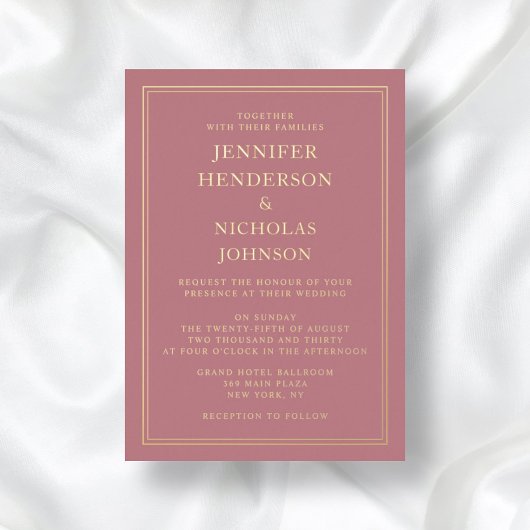 Formal rosa Hochzeit Gold Folieneinladung