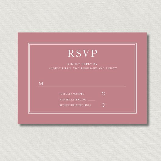 Formal rosa Hochzeitkarte RSVP Karte
