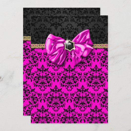 Formal rosa Schwarzgoldmattel-Party Einladung (Vorne/Hinten)