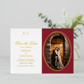 Formal rot, Gold Foto Hochzeit speichern das Datum Folieneinladung (Stehend vorne)