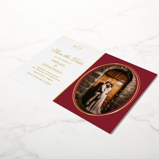 Formal rot, Gold Foto Hochzeit speichern das Datum Folieneinladung (Gedreht)