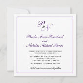 Formal Royal Lila Monogram Square Wedding Einladung (Vorderseite)