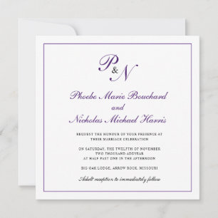 Formal Royal Lila Monogram Square Wedding Einladung