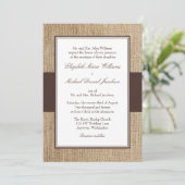 Formal Rustic Burlap Brown Hochzeit Einladungen (Stehend Vorderseite)