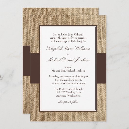 Formal Rustic Burlap Brown Hochzeit Einladungen (Vorne/Hinten)