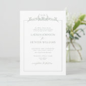 Formal Sage Green Floral Border Monogram Wedding Einladung (Stehend Vorderseite)