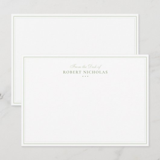 Formal Sage Green Script Two Border Stationery Mitteilungskarte (Vorne/Hinten)