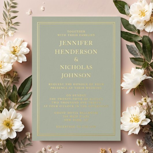 Formal Sage Green Wedding Gold Folieneinladung
