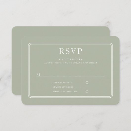 Formal Sage Green Wedding RSVP Karte (Vorne/Hinten)