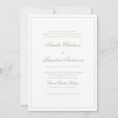Formal Sage Green & White Border Script Wedding Einladung (Vorderseite)