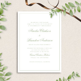 Formal Sage Green & White Border Script Wedding Einladung