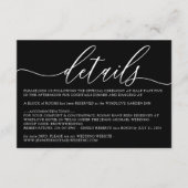 Formal Schwarz Moderne Hochzeitsunterkünfte Detail Begleitkarte (Vorderseite)