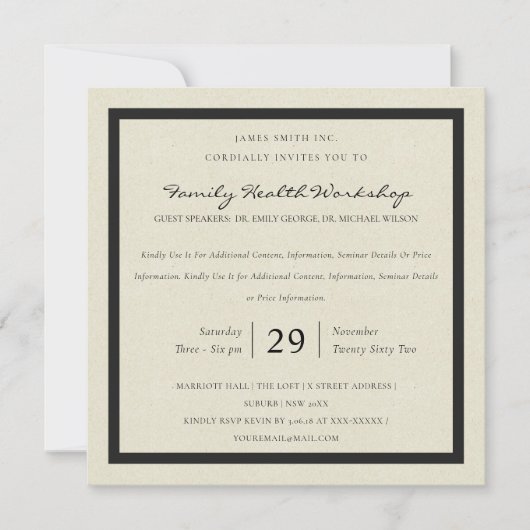 FORMAL SCHWARZ-WEISS DAMASK CLASSIC WORKSHOP-EREIG EINLADUNG (Vorderseite)