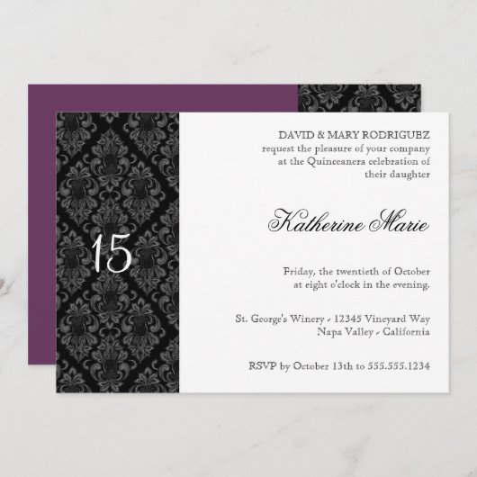 Formal Schwarz-weiß Damask Probe Dinner Einladung (Vorne/Hinten)