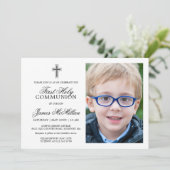 Formal Schwarz-weiß First Communityjunge Foto Einladung (Stehend Vorderseite)