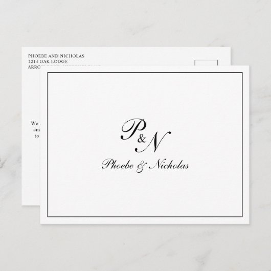 Formal Schwarz-Weiß-Monogramm-Hochzeit Vielen Dank Postkarte (Vorne/Hinten)