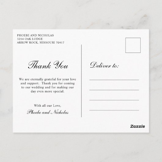 Formal Schwarz-Weiß-Monogramm-Hochzeit Vielen Dank Postkarte (Rückseite)