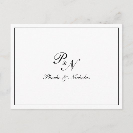 Formal Schwarz-Weiß-Monogramm-Hochzeit Vielen Dank Postkarte (Vorderseite)