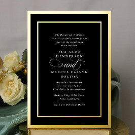 Formal Schwarz & Weiß Script Golden Frames Hochzei Folieneinladung