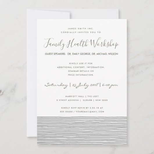 FORMAL SCHWARZ-WEISS STRIPE LINE WORKSHOP EINLADUNG (Vorderseite)