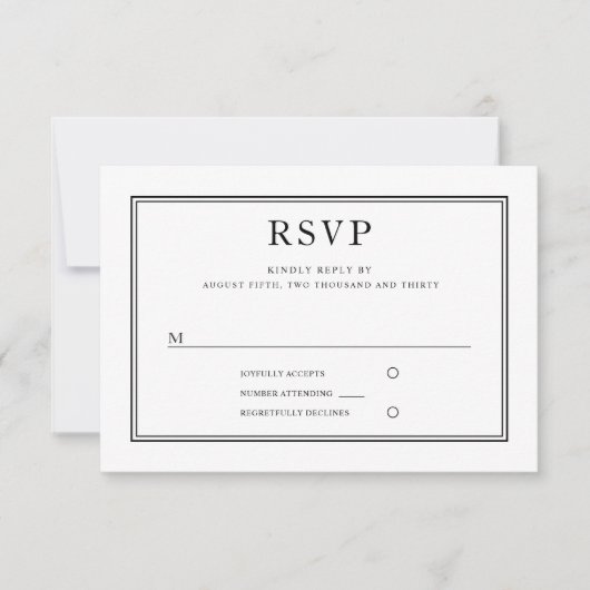Formal Schwarz-weiß Wedding RSVP (Vorderseite)