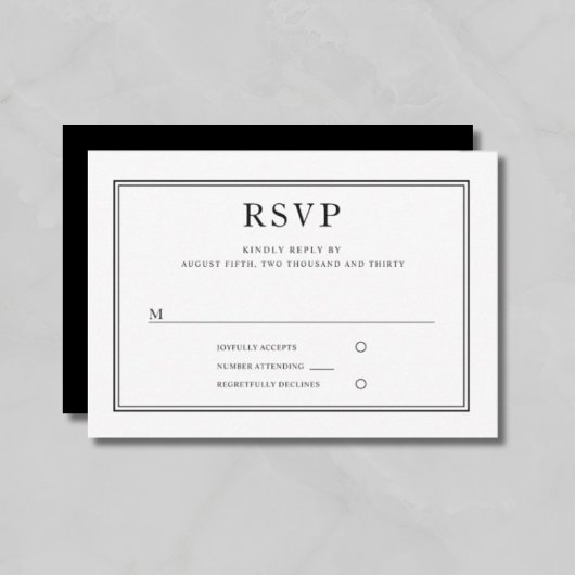 Formal Schwarz-weiß Wedding RSVP Karte
