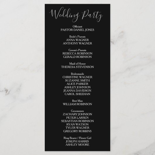 Formal Schwarz-weiße Hochzeitsprogramme Programm (Rückseite)