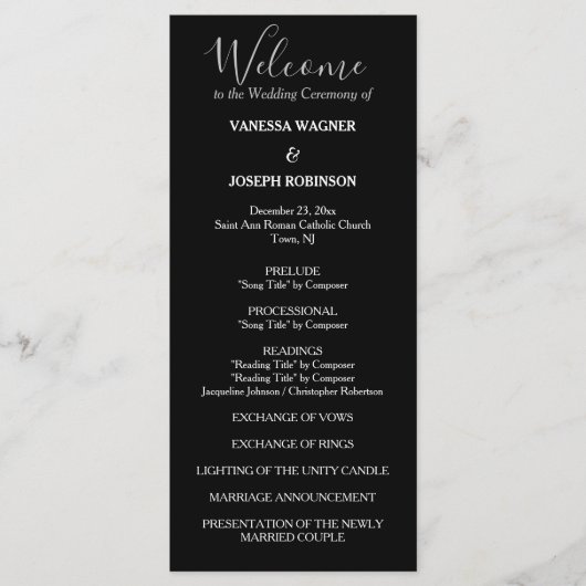 Formal Schwarz-weiße Hochzeitsprogramme Programm (Vorderseite)