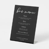 Formal Schwarz-weißes Skriptchic Wedding Bar Menu Sockelschild (Vorderseite)