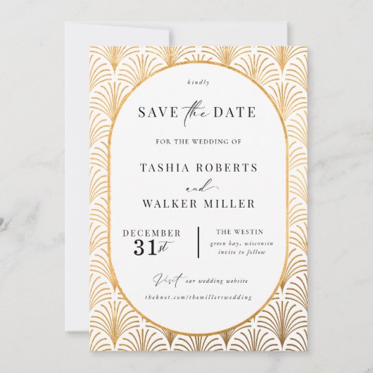 Formal Schwarze Krawatte Gold Art Deco Save the Da Date (Vorderseite)