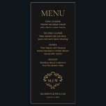 Formal schwarze Krawatte Hochzeitszittel Wappen Mo Menükarte<br><div class="desc">Erweitern Sie Ihren Hochzeitsempfang mit diesem formalen Wappen Monogram Custom black gold hue Menu. Mit einem eleganten Wappen und einem Monogramm-Design ergänzt dieses Menü Ihren besonderen Tag um eine Touch an Eleganz. Personalisieren Sie Ihre Namen und Ihre Hochzeitsdetails,  um ein unvergessliches Abendessen für Ihre Gäste zu schaffen.</div>