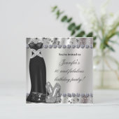 Formal Schwarzes Kleid Silver Heels Party Einladun Einladung (Stehend Vorderseite)