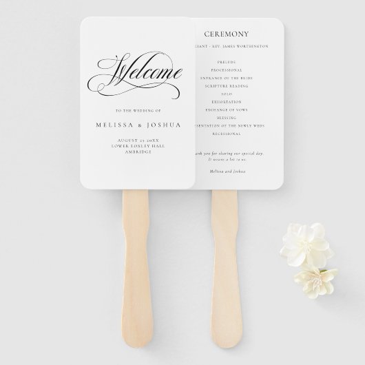 Formal Script Black & White Wedding Fächer (Vorne und Hinten)