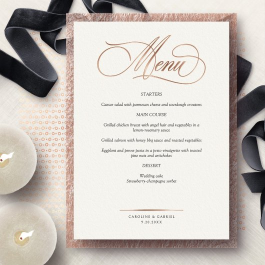Formal Script Calligraphy Wedding Menu Folieneinladung