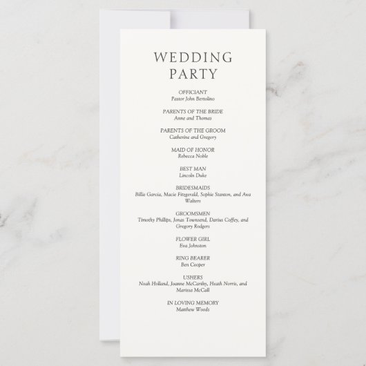 Formal Script Calligraphy Wedding Program (Rückseite)