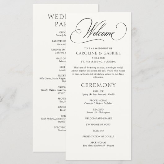 Formal Script Calligraphy Wedding Program (Vorne/Hinten)