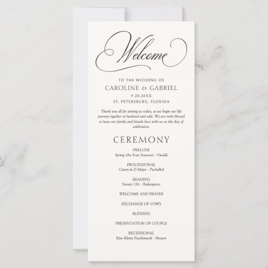 Formal Script Calligraphy Wedding Program (Vorderseite)