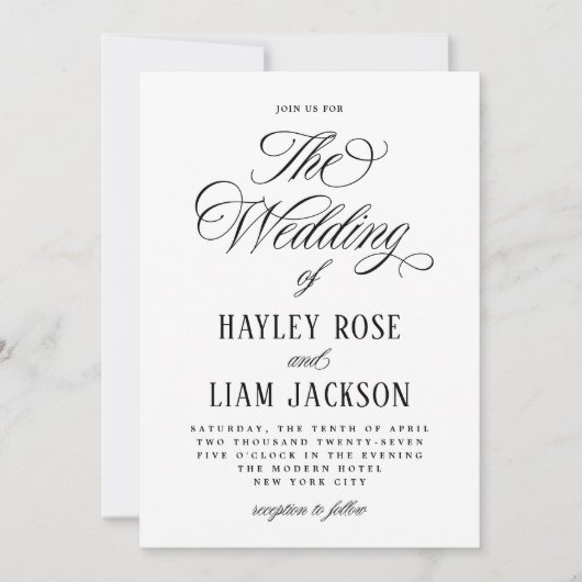 Formal Script Elegant Hochzeit Einladung (Vorderseite)