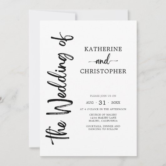 Formal Script Foto Schwarz-weiß Elegante Hochzeit Einladung (Vorderseite)