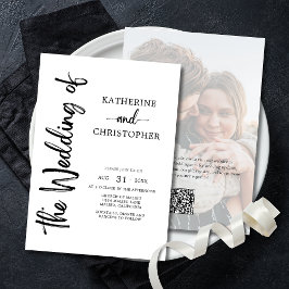 Formal Script Foto Schwarz-weiß Elegante Hochzeit Einladung