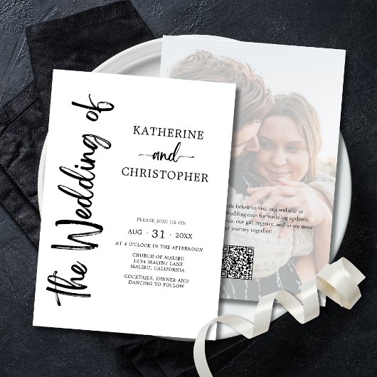 Formal Script Foto Schwarz-weiß Elegante Hochzeit Einladung