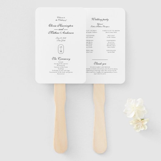 Formal Script Geometric Monogram Wedding Program Fächer (Vorne und Hinten)