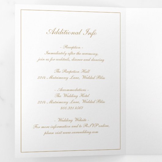 Formal Script Monogram Gold Elegant Wedding Dreifach Gefaltete Einladung (Innen Erste Seite)