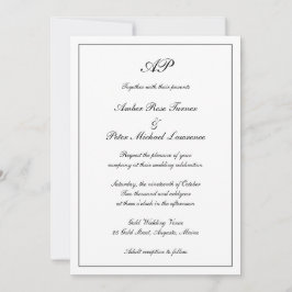 Formal Script Monogram Schwarz-weiß Elegant Weddin Einladung